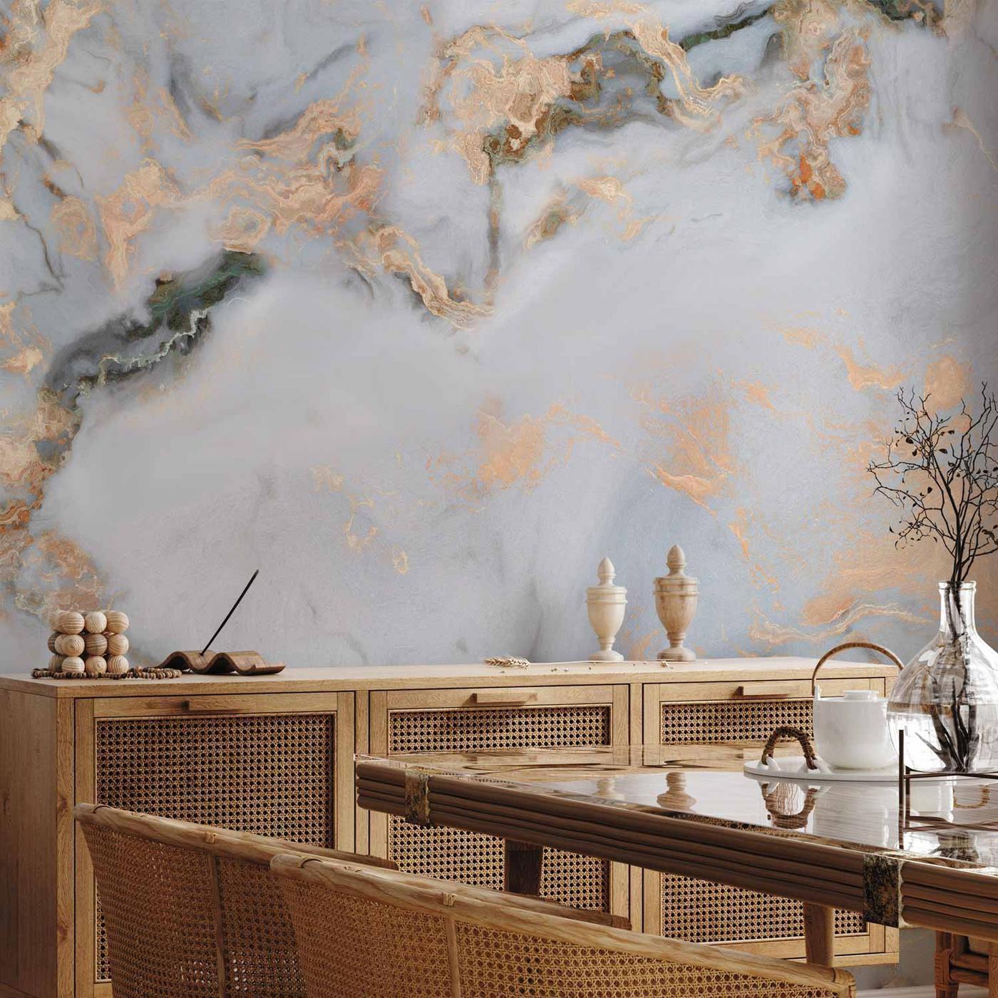 Fotobehang - White Stone - Elegant Marble With Golden Highlights