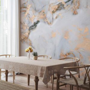 Fotobehang - White Stone - Elegant Marble With Golden Highlights