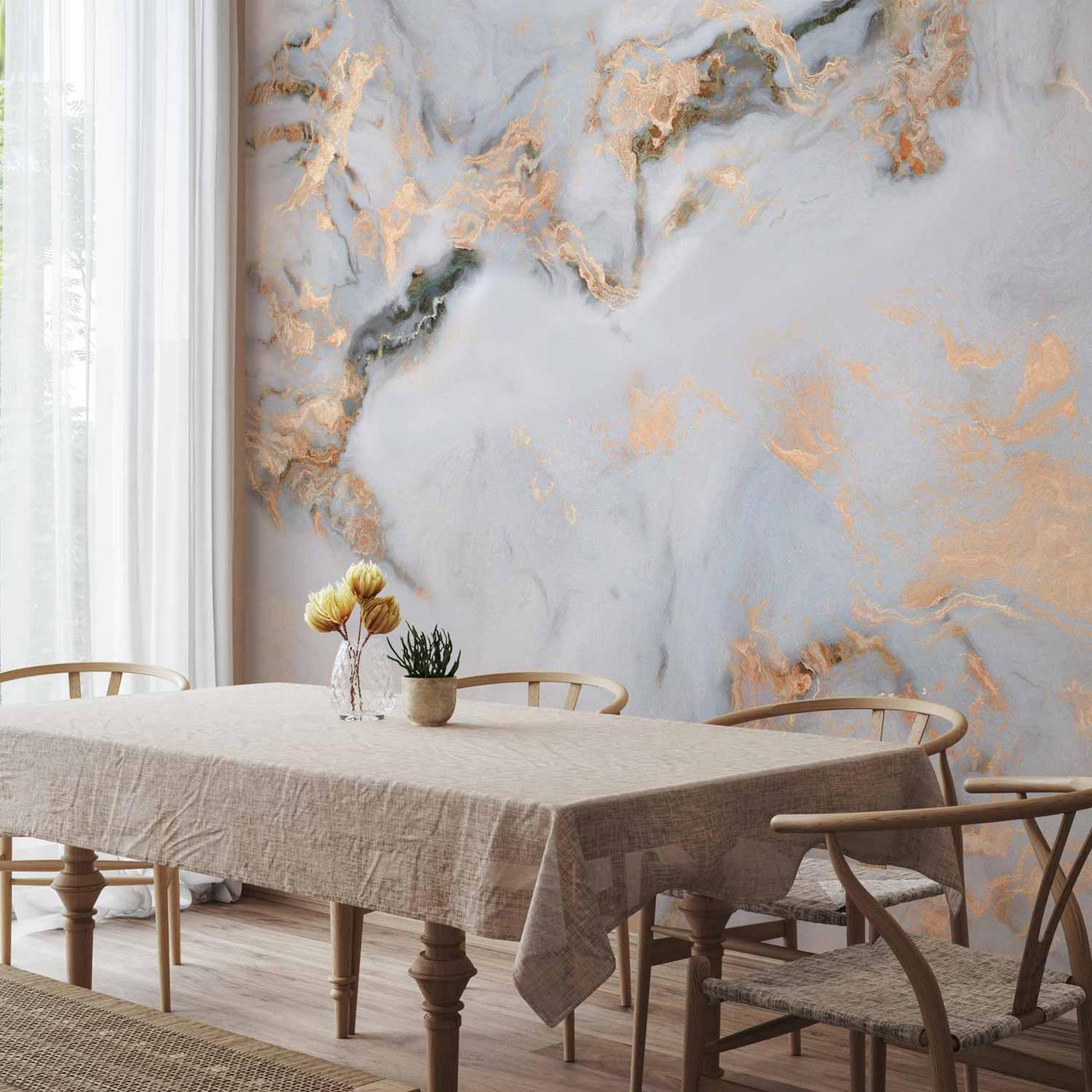 Fotobehang - White Stone - Elegant Marble With Golden Highlights