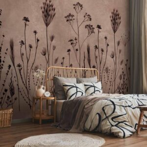 Fotobehang - Wildflowers – black plants on lime-wash background