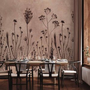 Fotobehang - Wildflowers – black plants on lime-wash background