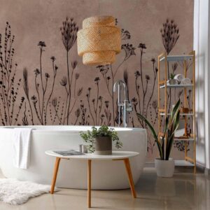 Fotobehang - Wildflowers – black plants on lime-wash background