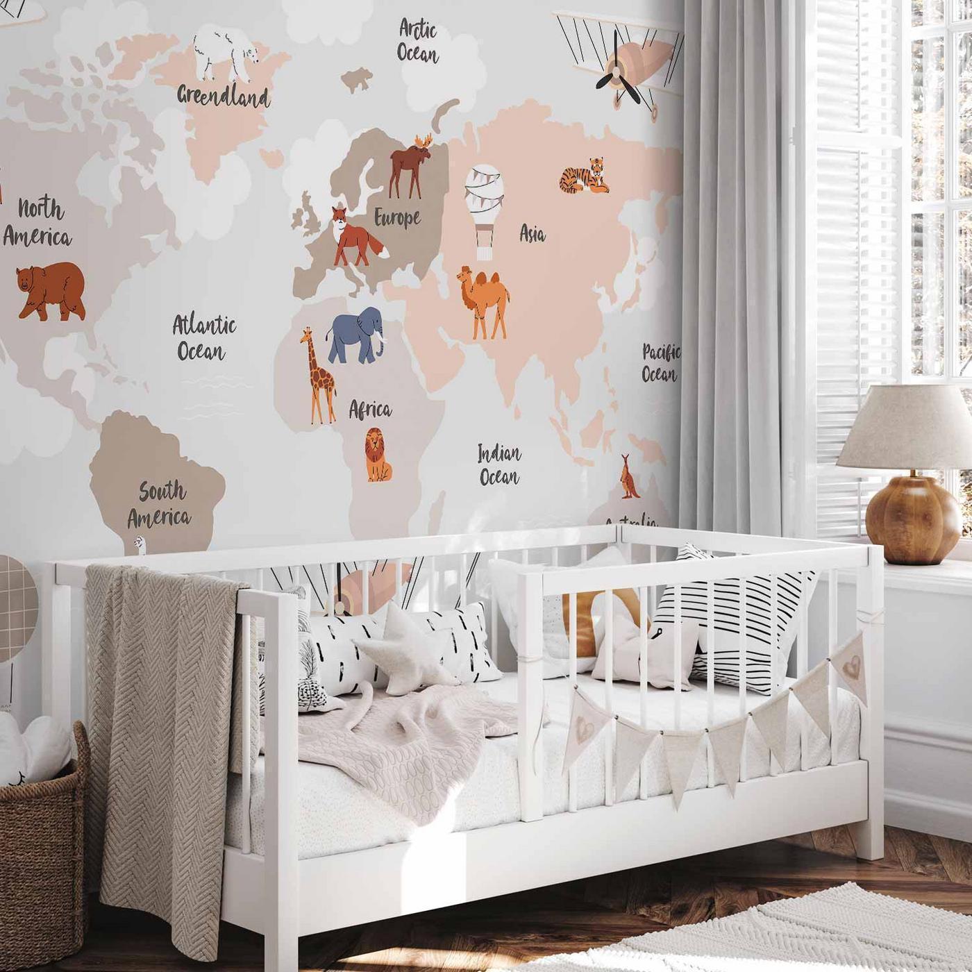 Fotobehang - World Map in Beige Tones for Children's Room